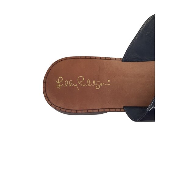 Lilly Pulitzer McKim Sandal True Navy Blue & Brown Leather Upper 10M - Picture 5 of 6